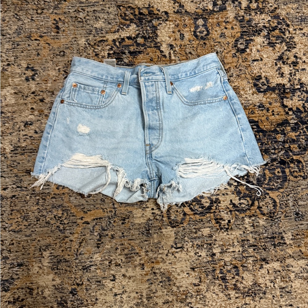 Levi's 501 Light Blue Ripped Jean Shorts 28